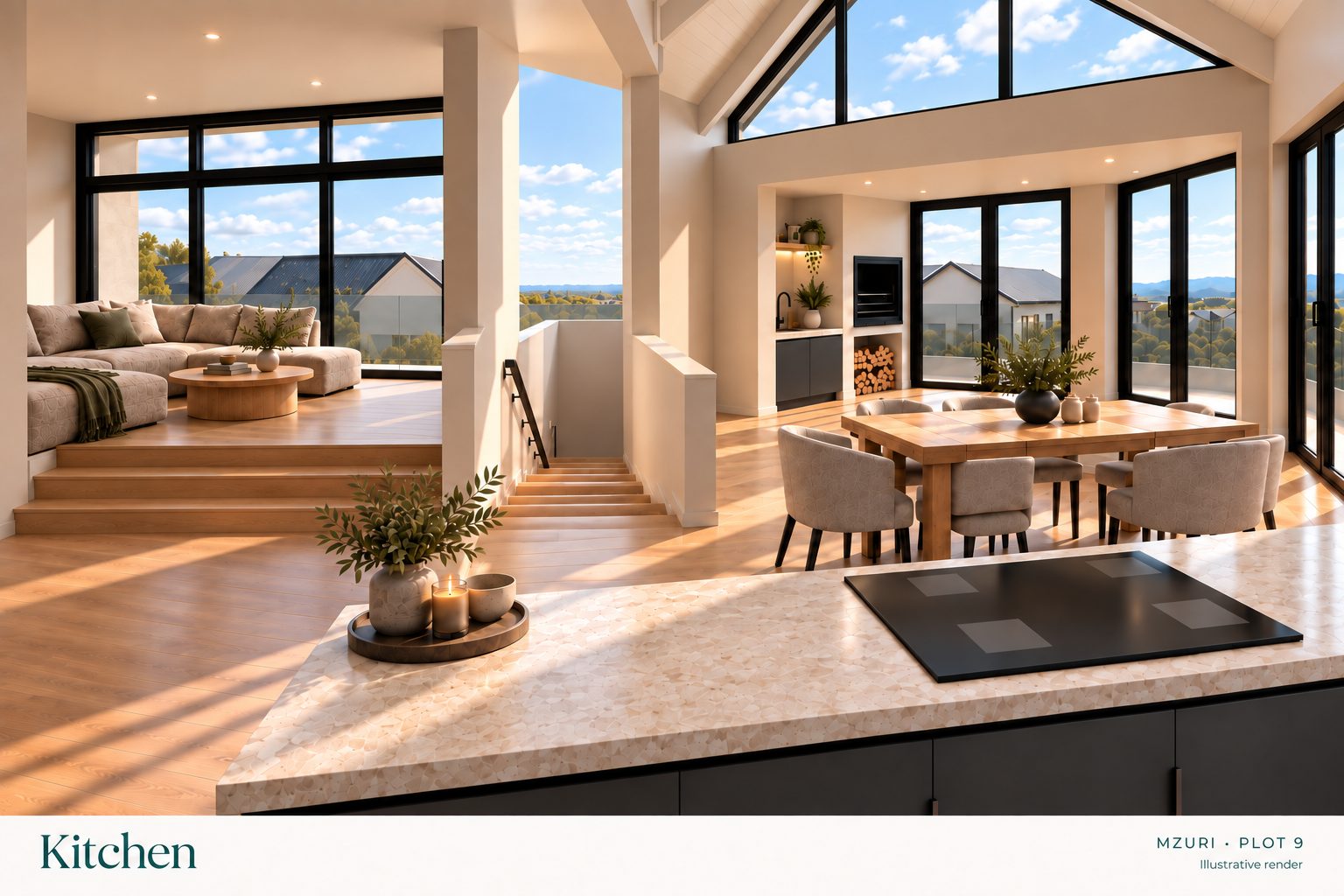 Photo-real AI render of the kitchen at Mzuri Estate Plot 9