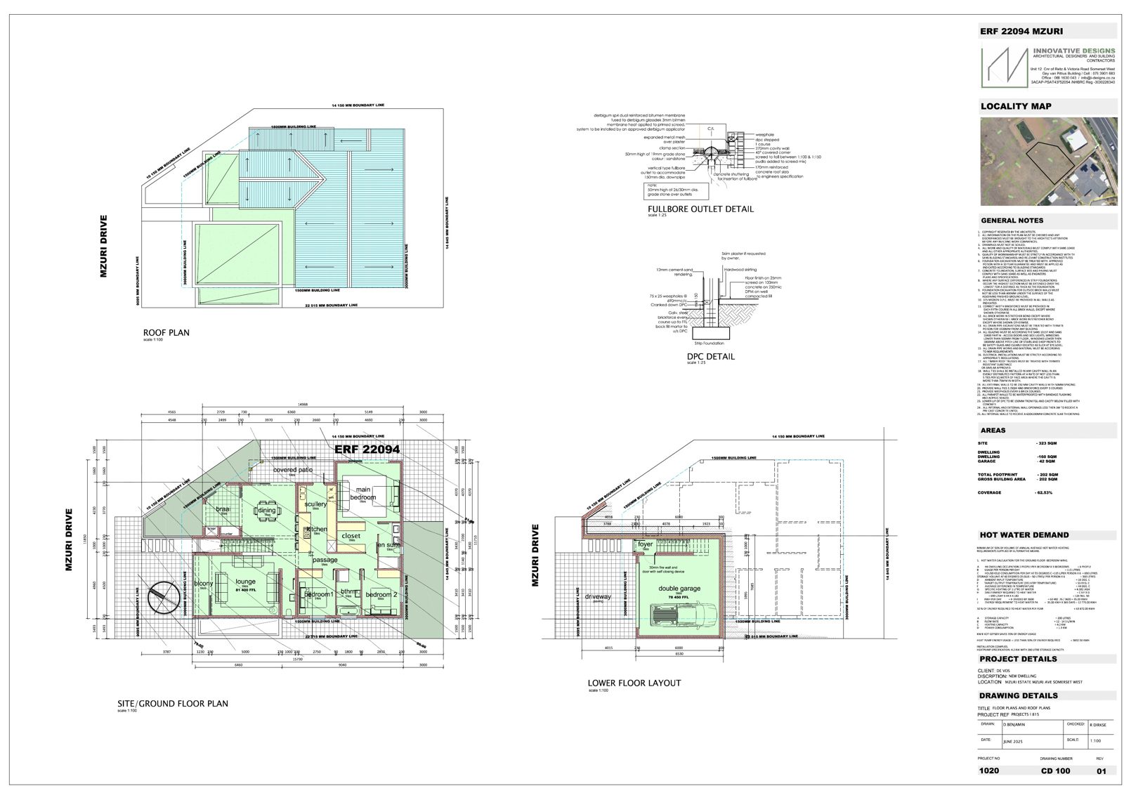 Architect's drawing of the Mzuri Estate Plot 9 three-bedroom house in Somerset West